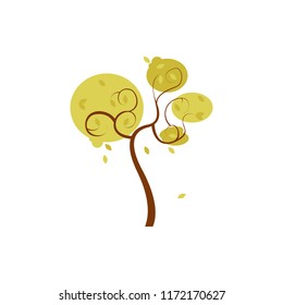 Abstract Round Falling Leaves Green Autumn Tree Vector Art Illustration Design