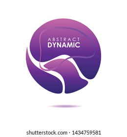 Abstract round form. Violet fluid shapes forming gradient circle and text in wavy frame. Flowing liquid isolated on white background. Vector template for banners, posters, flyers template