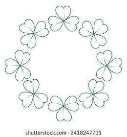 Abstract round frame border of contour drawn shamrocks. Copy space. Concept for St. Patrick greeting