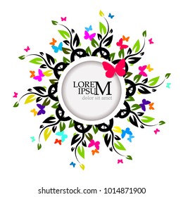 Abstract round frame with butterflies. Vector