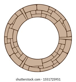 Abstract round frame, circular geometric ornament made of stones. Decorative pattern isolated on white background. Place for text. Vector color illustration for invitations, greeting cards.