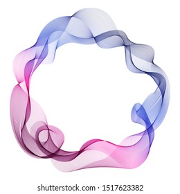 Abstract round frame, design element. Multicolored wavy lines of smoke in a circle.