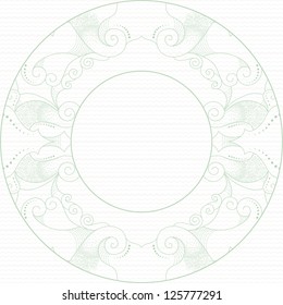 Abstract round frame. Filigree lace pattern. Background color and border easily changed.