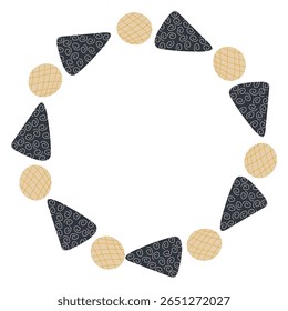 Abstract round frame with geometric shapes. Vector illustration. Minimalist design for greeting card, invitation, social media post.