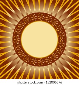 Abstract  round frame of graphic stylized five petals flower