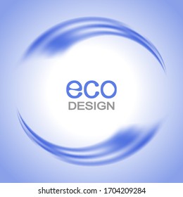Abstract round frame made of soft blue waves. Eco-friendly background.