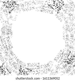 Abstract round frame made of words. Handwritten font border on a white background. Black Ink on paper. Love letter. Illegible words, diary lines.
