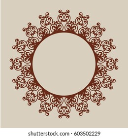 Abstract round frame. Pattern is suitable for greeting cards, invitations, design interiors etc. Template for paper cutting, printing, laser cutting or engraving wood, metal, stencil manufacturing