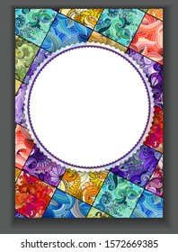 Abstract round frame for vertical banner with paches. Creative bright pattern with a circle space for your text. Abstract vector design.