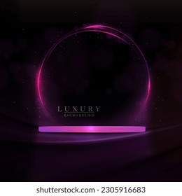 Abstract round frame with violet tone scene on black design