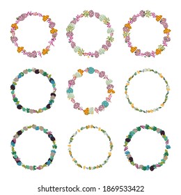Abstract round frames made of flowers, corals and branches. Marine plants. Vector illustration. Floral wreath set.