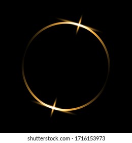 Abstract round glowing lights and gold sparkles on transparent background. Vector.