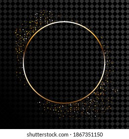 Abstract round glowing lights and gold sparkles on transparent background. Vector.