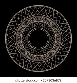 Abstract round gold frame. Luxury Arabic, venetican, Oriental frame, Authentic arabian style. Gold plate for round surfaces, laser cutting, engraving, porcelain, embroidery, sandblasting, ceramic