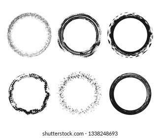 Abstract round grunge texture circles splattered dirty effect set design element vector