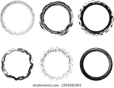 Abstract round grunge texture circles splattered dirty effect set design element vector