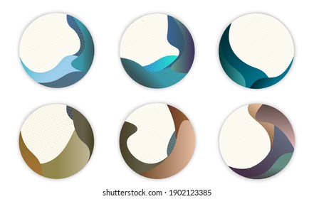Iconos redondos abstractos. Plantilla de logotipo de vectores con patrón. Forma geométrica.
Olas, campos, naturaleza.
Arte de estilo asiático moderno.
Ilustración con sombra