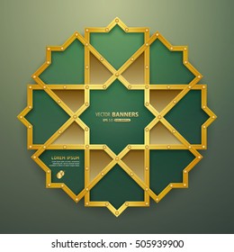 Abstract round Infographic golden and green geometric shape with Islamic design