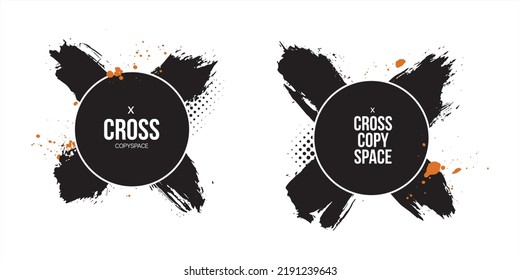 Abstract round ink strokes for text copy space and poster title templates. lower third design elements of brush stroke and splashes of ink with dot halftone pattern ornaments.