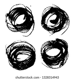 Abstract round ink textured strokes isolated on a white background