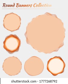 Abstract round labels. Circular backgrounds in orange colors. Vibrant vector illustration.