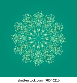 Abstract Round Lace Element on Green Background. Vector