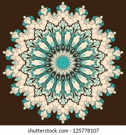 Abstract round lace pattern. Vintage damask ornament. Colors are easily editable.