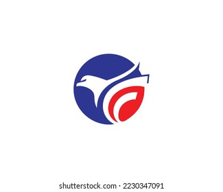 Abstract Round Letter F Initial Luxury Eagle Logo Design With American Flag Symbol Vector Template.