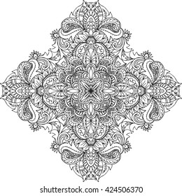 Abstract round linen vector pattern for design, coloring book, tattoo, mehendi, t-shirt print.
