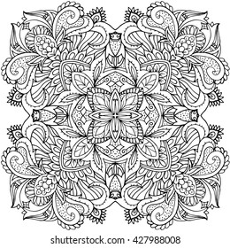 Abstract round linen vector pattern for design, coloring book, tattoo, mehendi, t-shirt print.
