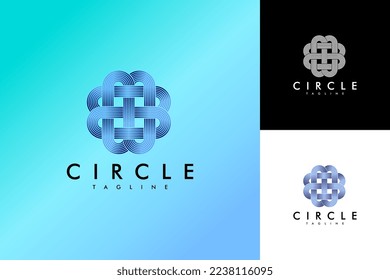 Abstract round logo design template. blue line gradient interlocking waves world bend creative sign logotype. Universal vector icon.