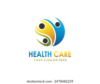 Logo redondo Abstractas con silueta humana feliz. Plantilla del logotipo de Health Leaf