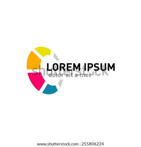 Abstract round logo template. Skew horizontal. Colorful circle segments.