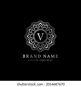 abstract round luxury letter V logo design for elegant fashion brand, beauty care, yoga class, hotel, resort, jewelry