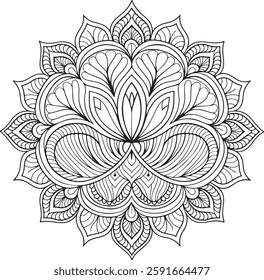 abstract round mandala Flower-shaped   black and white pattern Arabic, Pakistan, Moroccan, Turkish, Indian, Spain motifs