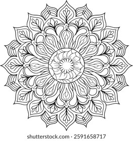 abstract round mandala Flower-shaped   motifs black and white pattern