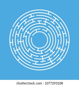 Abstract round maze. An educational game for children and adults. A simple flat vector illustration isolated on a blue background