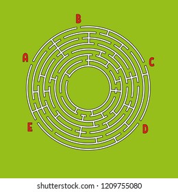Abstract round maze. Game for kids. Children's puzzle. Many entrances, one exit. Labyrinth conundrum. Simple flat vector illustration isolated on color background. With place for your image.