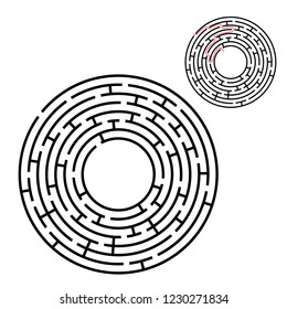 Abstract round maze. Game for kids. Puzzle for children. One entrance, one exit. Labyrinth conundrum. Flat vector illustration isolated on white background. With answer. With place for your image