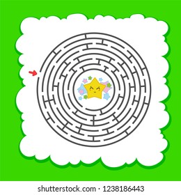 Abstract round maze. Game for kids. Puzzle for children. One entrance, one exit. Labyrinth conundrum. Cute character. Flat vector illustration. Cartoon style