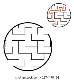 Abstract round maze. Game for kids. Puzzle for children. One entrance, one exit. Labyrinth conundrum. Flat vector illustration isolated on white background. With answer
