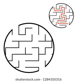 Abstract round maze. Game for kids. Puzzle for children. One entrance, one exit. Labyrinth conundrum. Flat vector illustration isolated on white background. With answer