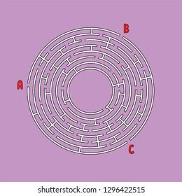 Abstract round maze. Game for kids. Children's puzzle. Many entrances, one exit. Labyrinth conundrum. Simple flat vector illustration isolated on color background. With place for your image.