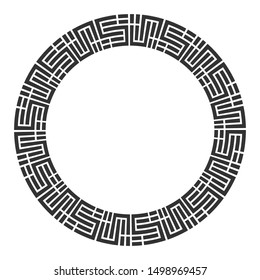 Abstract round meander, circular geometric ornament, striped frame. Decorative pattern isolated on white background. Place for text. Vector monochrome illustration for invitations, greeting cards.