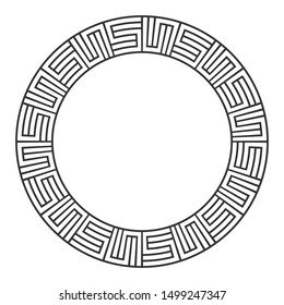 Abstract round meander, circular geometric ornament, Greek frame. Decorative pattern isolated on white background. Place for text. Vector monochrome illustration for invitations, greeting cards.