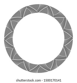 Abstract round meander, circular geometric ornament, striped frame. Decorative pattern isolated on white background. Place for text. Vector monochrome illustration for invitations, greeting cards.