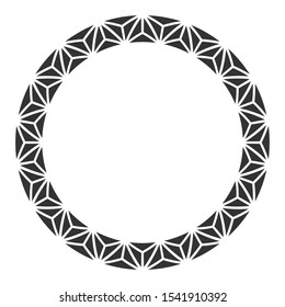 Abstract round meander, circular geometric ornament, frame of triangles. Decorative pattern isolated on white background. Place for text. Vector monochrome illustration for invitations, greeting cards