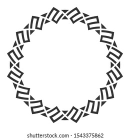 Abstract round meander, circular geometric ornament, stylish frame. Decorative pattern isolated on white background. Place for text. Vector monochrome illustration for invitations, greeting cards.