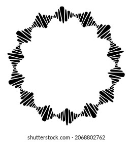 Recorte redondeado, ornamento geométrico circular, marco. Patrón étnico decorativo de triángulos, aislados en el fondo blanco. Colocar el texto. Ilustración monocroma vectorial.