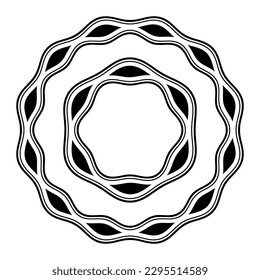 Abstract round meander, circular geometric ornament, frame made of geometric shapes, curves. Pattern isolated on white background. Vector monochrome illustration.